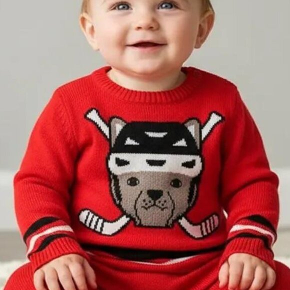 Joe Fresh Red Hockey Stripe Knitted Jumpsuit 6-12 Months - Picture 9 of 9